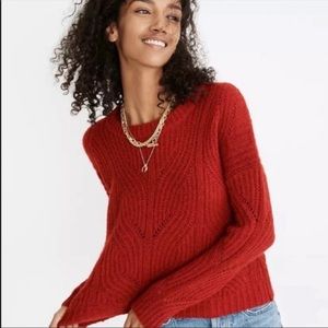Madewell Charley Red Crewneck Cabled Sweater Pullover